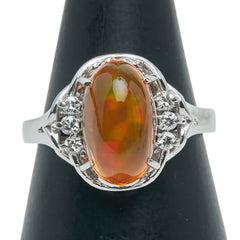 Pt900 プラチナ ファイアオパール2.35ct ダイヤ0.11ct リング 指輪 レディース 10号 【中古】