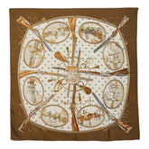 エルメス カレ90 LA CHASSE A TIR マスケット銃での狩猟 スカーフ カーキグリーン マルチカラー シルク レディース HERMES 【中古】
