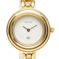 グッチ チェンジベゼル 腕時計 クオーツ ホワイト文字盤 メッキ レディース GUCCI 【中古】