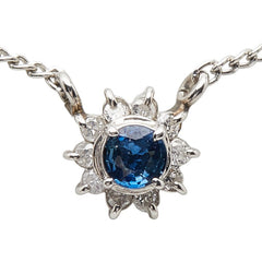 Pt850 プラチナ サファイア ダイヤ0.05ct プチネックレス レディース 【中古】
