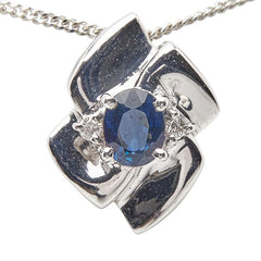 Pt850 プラチナ サファイア0.52ct ダイヤ0.02ct ペンダントネックレス レディース 【中古】