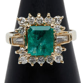 K18YG イエローゴールド エメラルド6.3/7.2mm ダイヤ リング 指輪 スクエア レディース 10号 【中古】