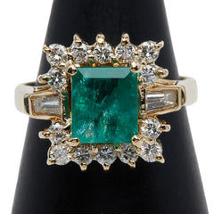 K18YG イエローゴールド エメラルド6.3/7.2mm ダイヤ リング 指輪 スクエア レディース 10号 【中古】