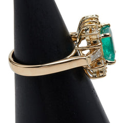 K18YG イエローゴールド エメラルド6.3/7.2mm ダイヤ リング 指輪 スクエア レディース 10号 【中古】