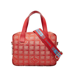 シャネル ニュートラベルライン トートバッグ ショルダーバッグ 2WAY レッド ナイロン レザー レディース CHANEL 【中古】