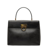 サルヴァトーレフェラガモ ガンチーニ ハンドバッグ ブラック ゴールド レザー レディース Salvatore Ferragamo 【中古】