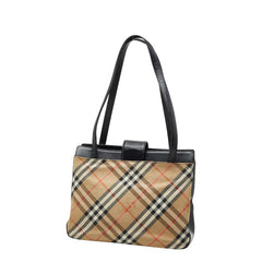 バーバリー ノバチェック シャドーホース トートバッグ ショルダーバッグ ベージュ ブラック キャンバス レザー レディース BURBERRY 【中古】