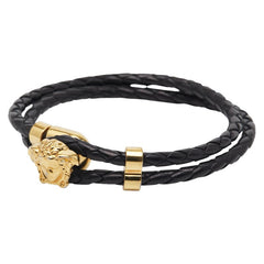 ヴェルサーチェ メデューサ ブレスレット ブラック ゴールド レザー メッキ レディース VERSACE 【中古】