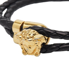 ヴェルサーチェ メデューサ ブレスレット ブラック ゴールド レザー メッキ レディース VERSACE 【中古】