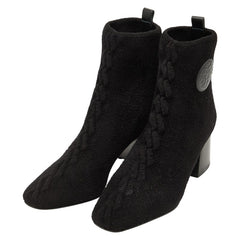 エルメス ヴォルヴェール ショートブーツ サイズ:36 ブラック シュニール織 レザー レディース HERMES 【中古】