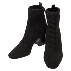 エルメス ヴォルヴェール ショートブーツ サイズ:36 ブラック シュニール織 レザー レディース HERMES 【中古】