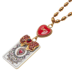 ドルチェアンドガッバーナ トランプ ハート モチーフ ラインストーン ネックレス ゴールド レッド ホワイト メッキ レディース DOLCE&GABBANA 【中古】