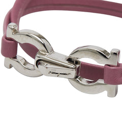 サルヴァトーレフェラガモ ガンチーニ ブレスレット シルバー ピンク メタル レザー レディース Salvatore Ferragamo 【中古】