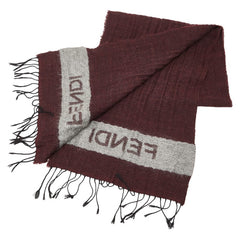 フェンディ ロゴ マフラー ワインレッド ブラック ウール レディース FENDI 【中古】