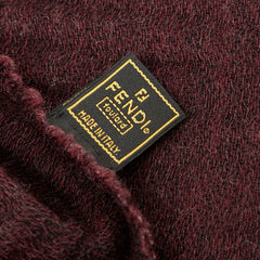 フェンディ ロゴ マフラー ワインレッド ブラック ウール レディース FENDI 【中古】