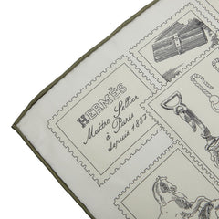 エルメス カレ90 LE PHILATELISTE DU FAUBOURG フォーブルの切手愛好家 スカーフ ホワイト アイボリー グリーン シルク レディース HERMES 【中古】