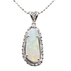 Pt900 プラチナ Pt850 プラチナ オパール0.88ct ダイヤ0.41ct ペンダントネックレス レディース 【中古】