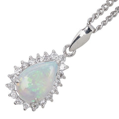Pt900 プラチナ Pt850 プラチナ オパール ダイヤ0.23ct ペンダントネックレス レディース 【中古】