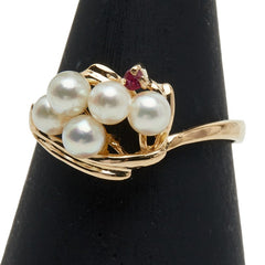 K18YG イエローゴールド アコヤパール ルビー リング 指輪 レディース 10.5号 【中古】
