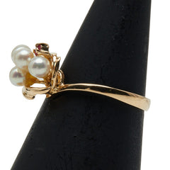 K18YG イエローゴールド アコヤパール ルビー リング 指輪 レディース 10.5号 【中古】