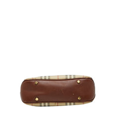 バーバリー ノバチェック シャドーホース ハンドバッグ ベージュ ブラウン PVC レザー レディース BURBERRY 【中古】