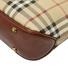 バーバリー ノバチェック シャドーホース ハンドバッグ ベージュ ブラウン PVC レザー レディース BURBERRY 【中古】