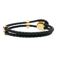 ヴェルサーチェ メデューサ ブレスレット 2連 ブラック ゴールド レザー メッキ レディース VERSACE 【中古】