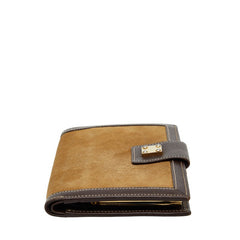 ロエベ アナグラム 二つ折り財布 ブラウン スウェット レザー レディース LOEWE 【中古】