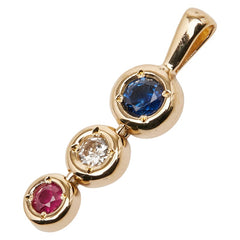 K18YG イエローゴールド ダイヤ0.09ct サファイア0.24ct ルビー0.11ct ペンダントトップ レディース 【中古】