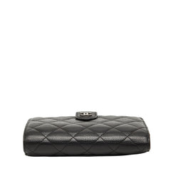 シャネル ココマーク マトラッセ 二つ折り財布 ブラック キャビアスキン レディース CHANEL 【中古】