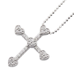 K18WG ホワイトゴールド ダイヤ0.23ct クロス 十字架 ハート モチーフ ネックレス レディース 【中古】