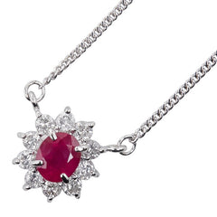 Pt850 プラチナ ルビー0.40ct ダイヤ0.27ct ネックレス レディース 【中古】