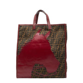 フェンディ ズッカ ホース モチーフ ハンドバッグ トートバッグ ブラウン レッド キャンバス レザー レディース FENDI 【中古】