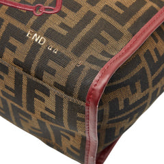 フェンディ ズッカ ホース モチーフ ハンドバッグ トートバッグ ブラウン レッド キャンバス レザー レディース FENDI 【中古】