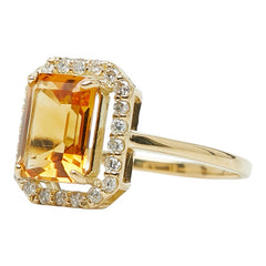 K18YG イエローゴールド シトリントパーズ1.45ct ダイヤ0.20ct リング 指輪 レディース 6.5号 【中古】