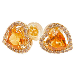 K18YG イエローゴールド シトリントパーズ2.30ct ダイヤ0.20ct ハートモチーフ スタッドピアス レディース 【中古】
