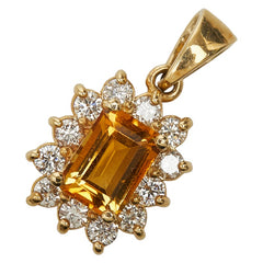 K18YG イエローゴールド シトリントパーズ1.00ct ダイヤ0.45ct フラワーモチーフ ペンダント ネックレス レディース 【中古】