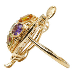 K18YG イエローゴールド マルチ色石 ダイヤ0.37ct 亀モチーフ リング 指輪 レディース 11号 【中古】