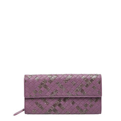 ボッテガヴェネタ イントレチャート 長財布 パープル レザー パイソン レディース BOTTEGAVENETA 【中古】