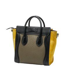 セリーヌ ラゲージ ナノショッパー トリコロール ハンドバッグ ショルダーバッグ 2WAY ベージュ マルチカラー レザー レディース CELINE 【中古】