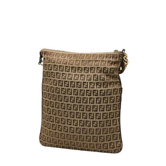 フェンディ ズッキーノ 斜め掛け ショルダーバッグ 8BT151 ベージュ ブラウン キャンバス レザー レディース FENDI 【中古】