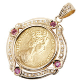 K24 ゴールド K18YG イエローゴールド ダイヤ0.24ct ルビー0.43ct エリザベス2世 1/5 OZ マン島キャットコイン ペンダントトップ レディース 【中古】