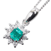 Pt900 プラチナ Pt850 プラチナ エメラルド0.19ct ダイヤ0.15ct ペンダントネックレス レディース 【中古】