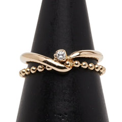 ヨンドシー K18YG イエローゴールド ダイヤ 1P 2連 リング 指輪 レディース 4℃ 7.5号 【中古】