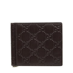グッチ グッチシマ 二つ折り財布 マネークリップ 170580 ブラウン レザー メンズ GUCCI 【中古】