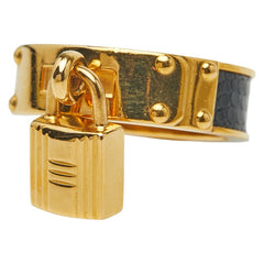 エルメス ケリー カデナ モチーフ スカーフリング ゴールド ブラック メッキ リザード レディース HERMES 【中古】