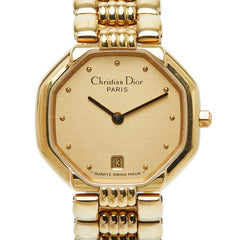 クリスチャンディオール オクタゴン 腕時計 48.153 クオーツ ゴールド文字盤 ステンレススチール レディース Christian Dior 【中古】