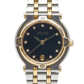 グッチ 11Pダイヤ 腕時計 9000L クオーツ ブラック文字盤 ステンレススチール メッキ レディース GUCCI 【中古】