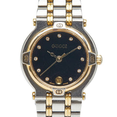 グッチ 11Pダイヤ 腕時計 9000L クオーツ ブラック文字盤 ステンレススチール メッキ レディース GUCCI 【中古】