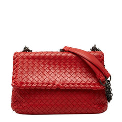 ボッテガヴェネタ イントレチャート チェーン ショルダーバッグ レッド レザー レディース BOTTEGAVENETA 【中古】